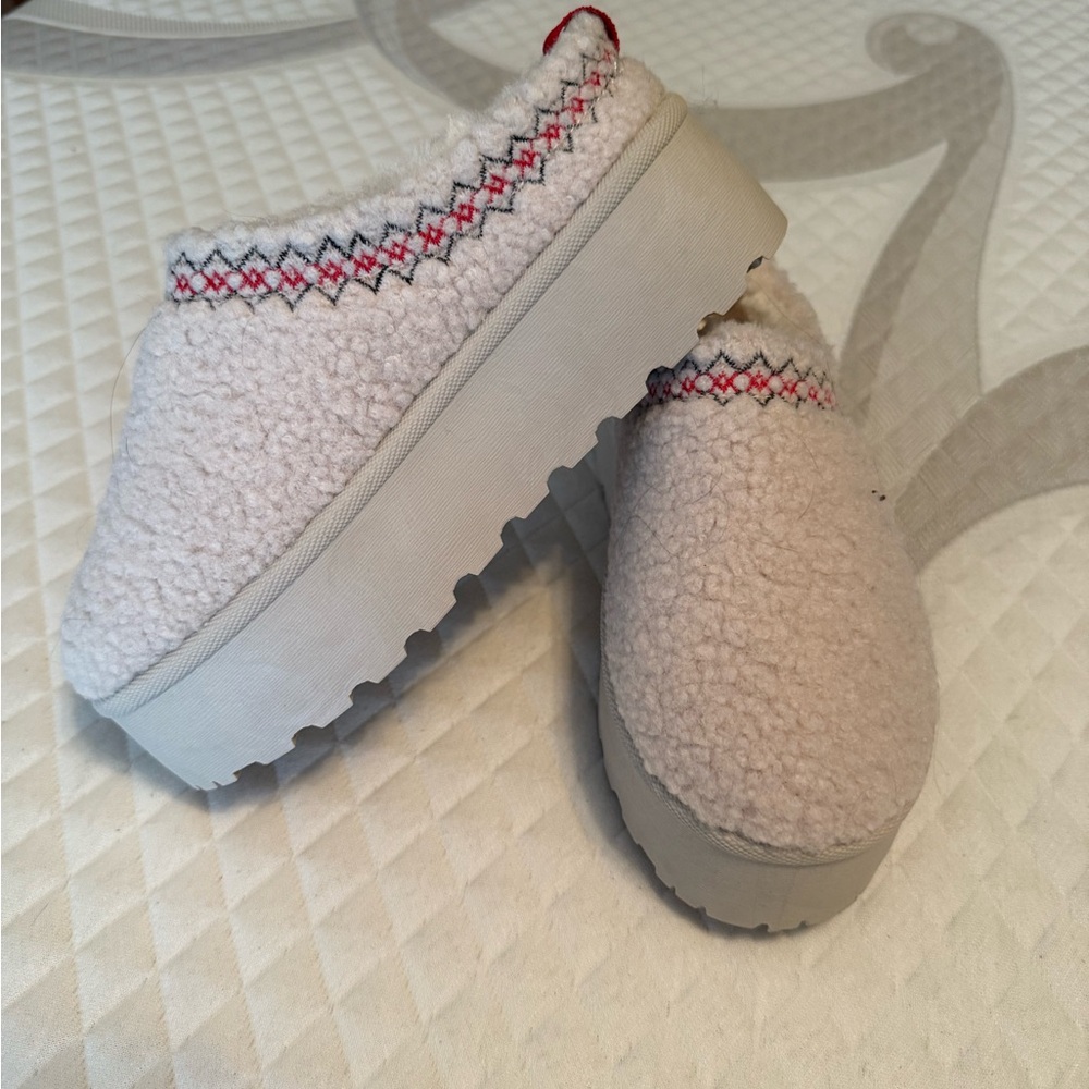 Cozy Sherpa Platform Slipper Mules with Embroidered Trim